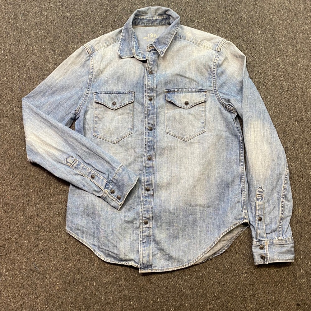 Gap 1969 Denim Pearl Snap Shirt Sz S Mens Light Blue Western Grunge Workwear